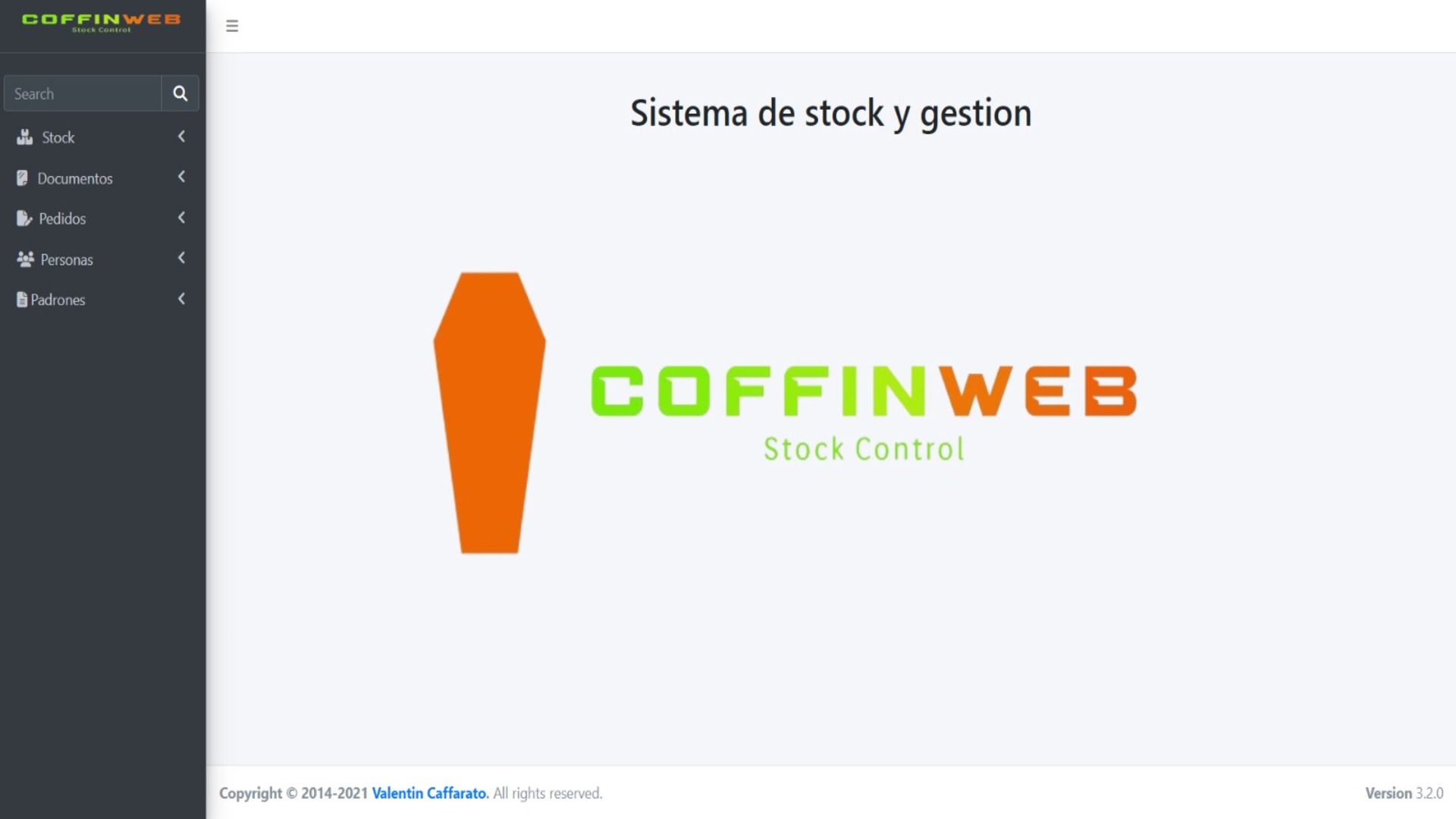 Captura del sistema CoffinWeb